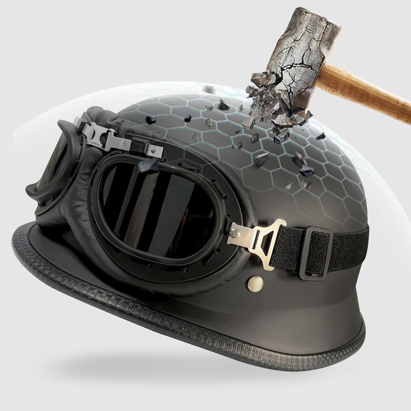 DLPACKJ German Style Half Helmet with Goggles and Neck Gaiter for Motorcycles and Scooters - Image 3