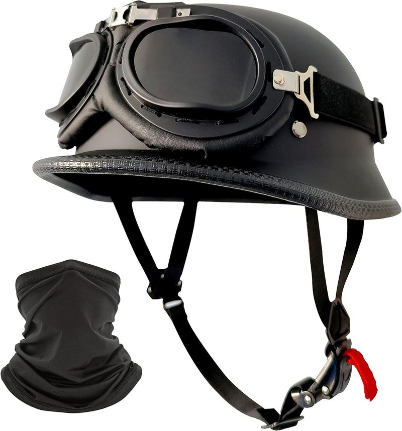 DLPACKJ German Style Half Helmet with Goggles and Neck Gaiter for Motorcycles and Scooters - Image 1