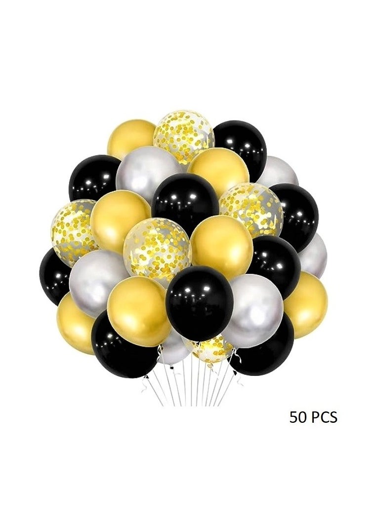 Boxwoods Black Golden Silver Chrome And Confetti Balloons For Birthday Anniversary Graduation Party Decoration  - Image 2