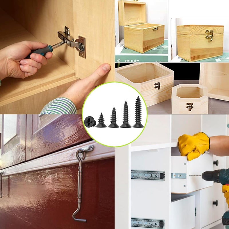 JERLITU M3 Small Screw Kit, Short Wood Screws Assortment Kit, 600pcs Tiny Screws 6/8/10/12mm Phillips Flat Head Self Tapping Electronic Accessories Screw Multifunctional DIY Micro Woodworking Small Screws Set - Image 4