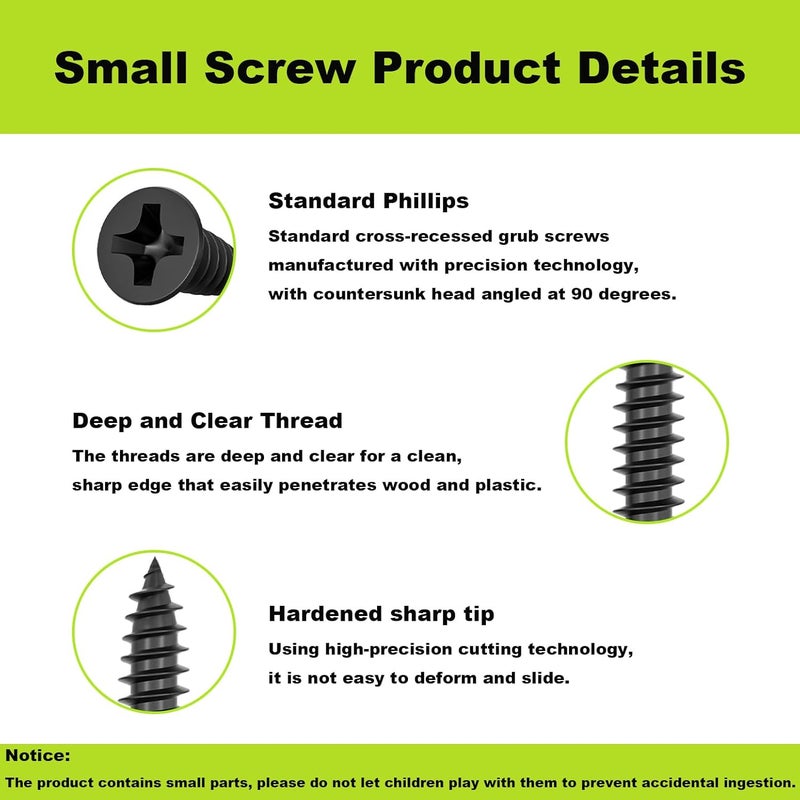 JERLITU M3 Small Screw Kit, Short Wood Screws Assortment Kit, 600pcs Tiny Screws 6/8/10/12mm Phillips Flat Head Self Tapping Electronic Accessories Screw Multifunctional DIY Micro Woodworking Small Screws Set - Image 2
