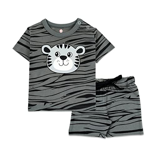 ARIEL Baby Boys & Baby girls Cotton Printed Round Neck Half Sleeve T-shirt & Short Latest Summer Clothing Sets (AR-BHALFSS-1218-GRYKATAOP_Grey_12-18 month) - Image 1