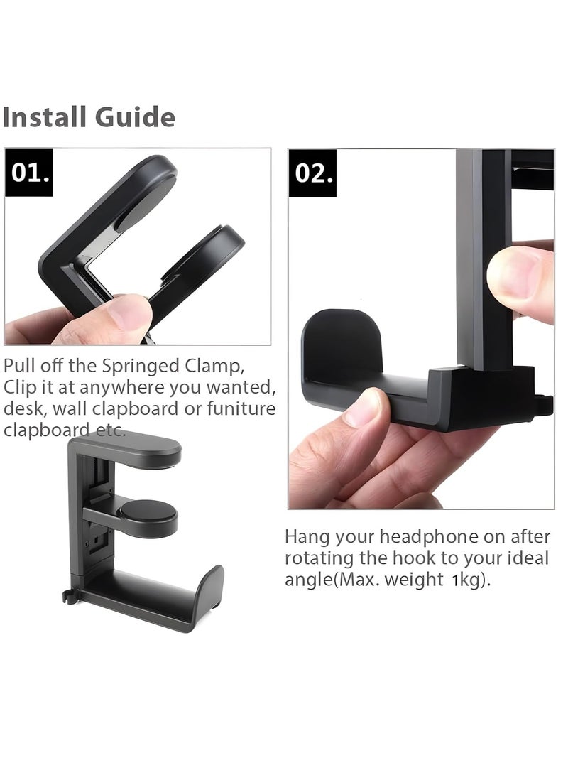 MJZ Adjustable Headset Stand, 360° Rotating Headphone Holder PC Gaming Headset Headphone Hook Holder Hanger Mount Under Desk Headphone Holder for Gaming Room, Study Room, Office - Image 3