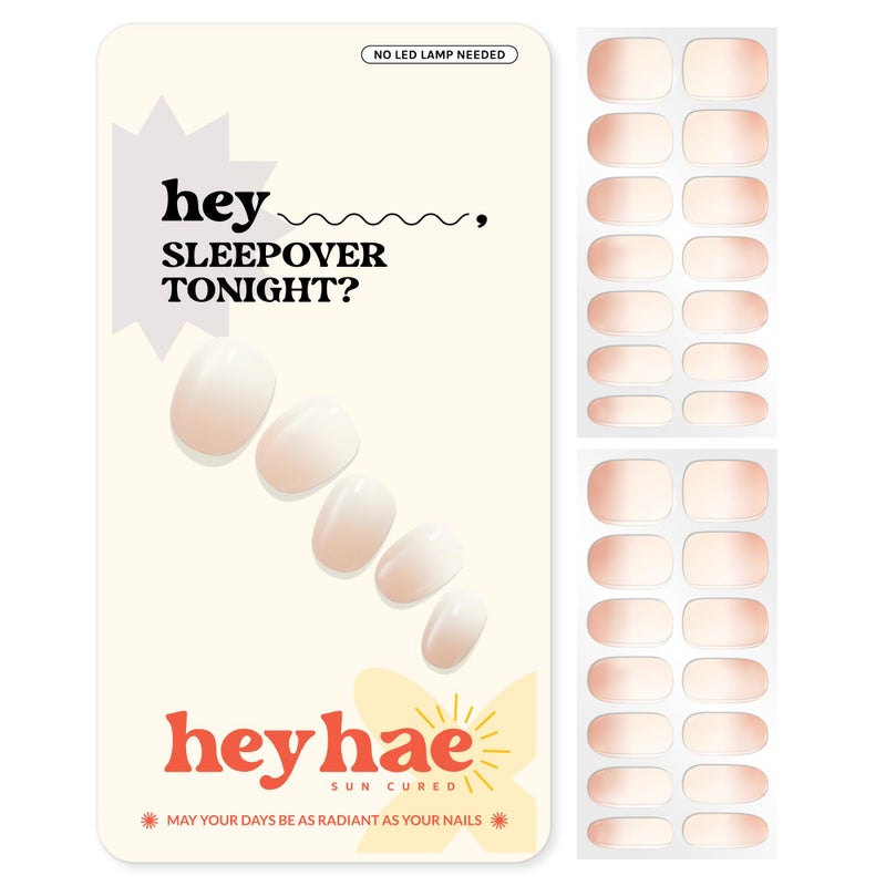 Heyhae Semi Cured Gel Nail Strips | No LED Lamp Needed | Ombre, Neutral, Spring | Easy Apply & Remove, Salon Quality |Includes 28 Strips, 1 Prep Pads, Nail File & Wooden stick- Hey, Sleepover Tonight? - Image 1
