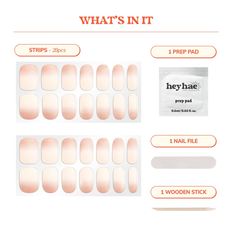 Heyhae Semi Cured Gel Nail Strips | No LED Lamp Needed | Ombre, Neutral, Spring | Easy Apply & Remove, Salon Quality |Includes 28 Strips, 1 Prep Pads, Nail File & Wooden stick- Hey, Sleepover Tonight? - Image 3