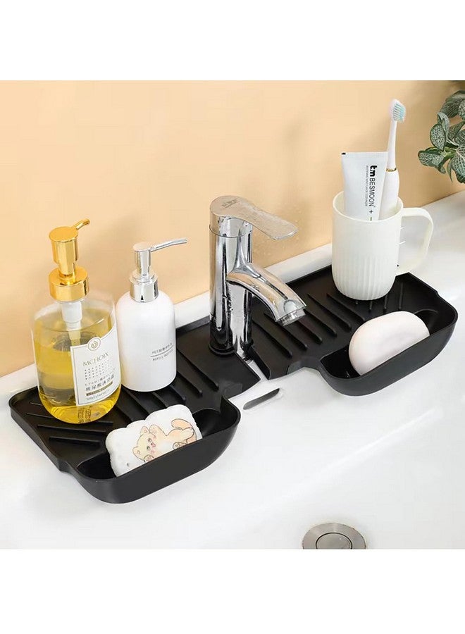 MosQuick® Kitchen sink organizer Silicone tap Splash Guard Mat soap holder for kitchen sink Sink Mat drying mat Dish sponge holder for kitchen sink kitchen sink organizer with 2 baskets Green - Image 1