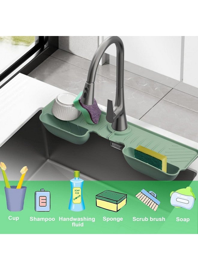 MosQuick® Kitchen sink organizer Silicone tap Splash Guard Mat soap holder for kitchen sink Sink Mat drying mat Dish sponge holder for kitchen sink kitchen sink organizer with 2 baskets Green - Image 2