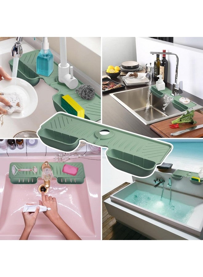 MosQuick® Kitchen sink organizer Silicone tap Splash Guard Mat soap holder for kitchen sink Sink Mat drying mat Dish sponge holder for kitchen sink kitchen sink organizer with 2 baskets Green - Image 5