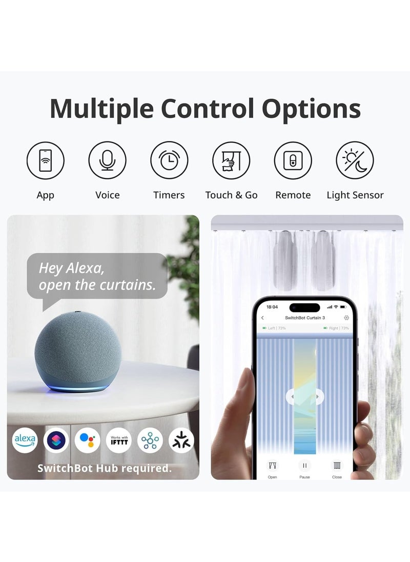 SwitchBot - SwitchBot Smart Automatic Curtain Opener - Bluetooth Remote Control with App/Timer, Upgraded High Performance Motor, Compatible with Alexa, Google Home (SwitchBot Hub Required) (Curtain 3, U Rail) - Image 1