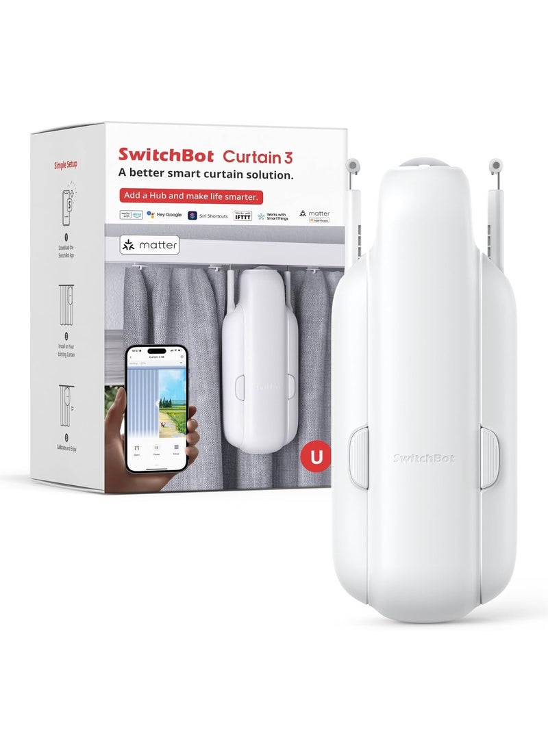 SwitchBot - SwitchBot Smart Automatic Curtain Opener - Bluetooth Remote Control with App/Timer, Upgraded High Performance Motor, Compatible with Alexa, Google Home (SwitchBot Hub Required) (Curtain 3, U Rail) - Image 1