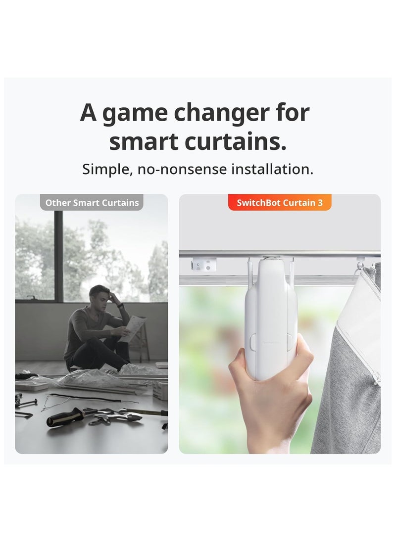 SwitchBot - SwitchBot Smart Automatic Curtain Opener - Bluetooth Remote Control with App/Timer, Upgraded High Performance Motor, Compatible with Alexa, Google Home (SwitchBot Hub Required) (Curtain 3, U Rail) - Image 1