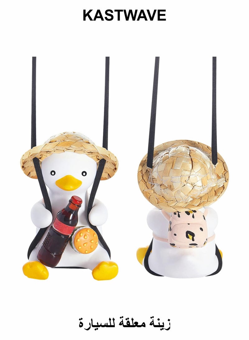 KASTWAVE Swing Duck Car Hanging Ornament, Straw Hat Coke School Bag Duck Auto Decoration - Image 1
