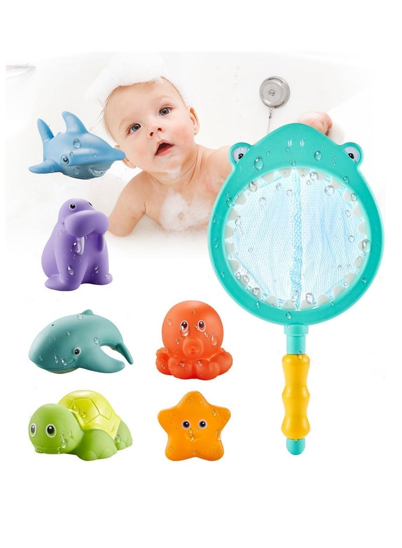 ECVV ECVV 7Pcs Baby Bath Toys Toddler Bathtub Toys Water Spraying Floating Animals Shark Fishing Water Beach Toys Swimming Pool Toys for Babies Kids - Image 1