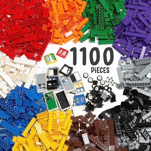 Play Platoon 1100 Pieces Building Bricks Set  10 Classic Color Blocks  Bulk Building Blocks Compatible with Major Brands  14 Different Shape Bricks  Includes Wheels Tires Axles Windows  Door - Image 1