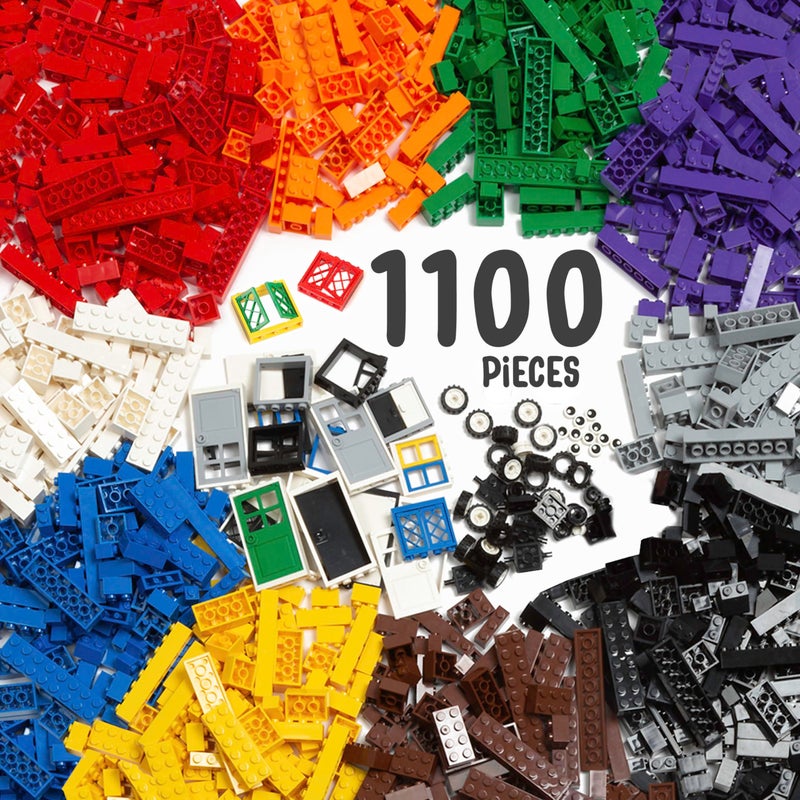 Play Platoon 1100 Pieces Building Bricks Set  10 Classic Color Blocks  Bulk Building Blocks Compatible with Major Brands  14 Different Shape Bricks  Includes Wheels Tires Axles Windows  Door - Image 2