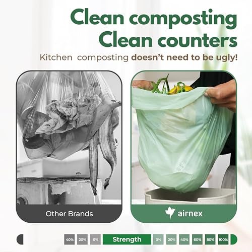 AIRNEX Compostable Trash Bags & Charcoal Filters for Compost Bucket Value Pack for Clean & Odorless Composting - 50 Pcs Compostable Trash Bags Small 1.6 Gal & 3 Pcs Compost Bin Filters Charcoal 3.5" - Image 5