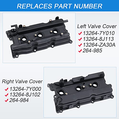 JDMSPEED New Engine Valve Cover With Gaskets Left & Right Side Replacement For Altima Maxima Murano I35 V6 3.5L 2002-2007 Replace# 264-985 264-984 13264-8J113 13264-7Y000 (Set of 2) - Image 3