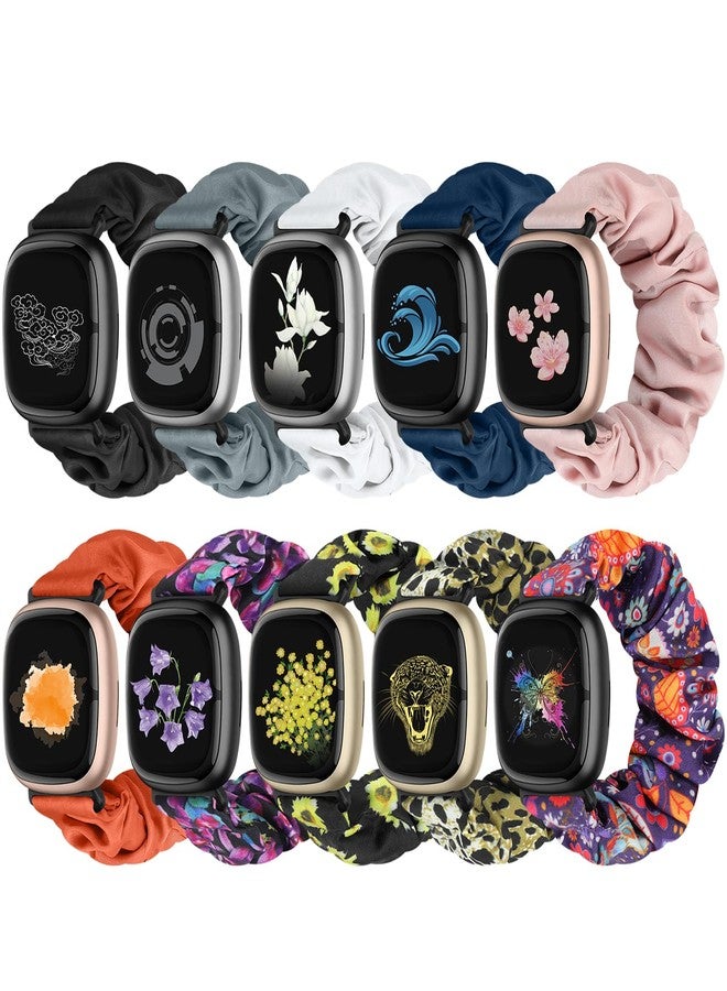 Acortjl Scrunchie Band Compatible for Fitbit Versa 4/Sense 2/Versa 3/Sense Stretchy Cute Fabric Soft Replacement Wristbands Pattern Scrunchy Strap Women Girls for Fitbit Versa 4/Sense 2/Versa 3/Sense - Image 1
