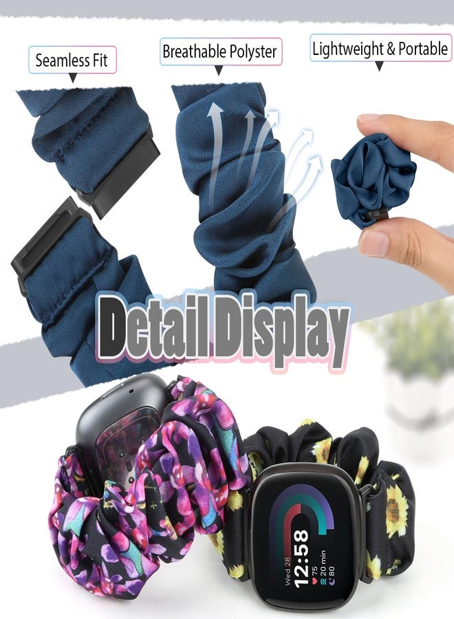 Acortjl Scrunchie Band Compatible for Fitbit Versa 4/Sense 2/Versa 3/Sense Stretchy Cute Fabric Soft Replacement Wristbands Pattern Scrunchy Strap Women Girls for Fitbit Versa 4/Sense 2/Versa 3/Sense - Image 4