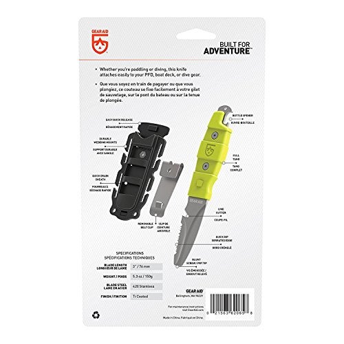 GEAR AID Akua Blunt Tip Paddle Knife with Serrated Blade and Quick Release Sheath, Titanium-Coated 3” Blade - Image 3