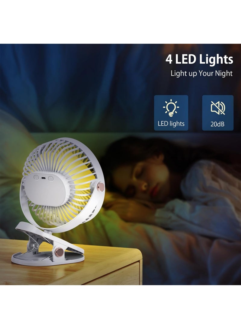 روك بو مروحة قابلة للتعليق مع أضواء LED، مروحة مكتبية تعمل بالبطارية عبر USB، 5 سرعات هادئة، مروحة طاولة صغيرة قابلة لإعادة الشحن، تدور 360 درجة، مروحة تبريد شخصية للمنزل والمكتب وعربات الأطفال والتخييم  - Image 5