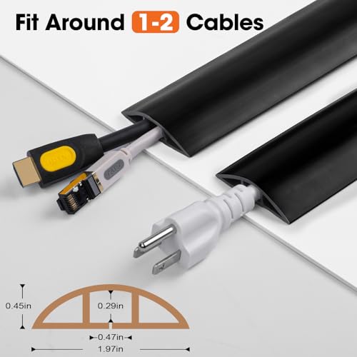 YesBes 10 FT Floor Cord Cover, Cord Covers for Wires on Floor, Cord Protector, Floor Cable Cover, Hide Extension Cord Covers for Floor, Cable Cavity: 0.47" (W) x 0.29" (H), Black - Image 2