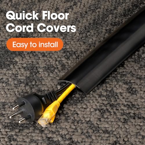 YesBes 10 FT Floor Cord Cover, Cord Covers for Wires on Floor, Cord Protector, Floor Cable Cover, Hide Extension Cord Covers for Floor, Cable Cavity: 0.47" (W) x 0.29" (H), Black - Image 3