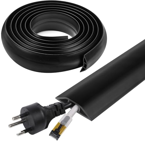 YesBes 10 FT Floor Cord Cover, Cord Covers for Wires on Floor, Cord Protector, Floor Cable Cover, Hide Extension Cord Covers for Floor, Cable Cavity: 0.47" (W) x 0.29" (H), Black - Image 1