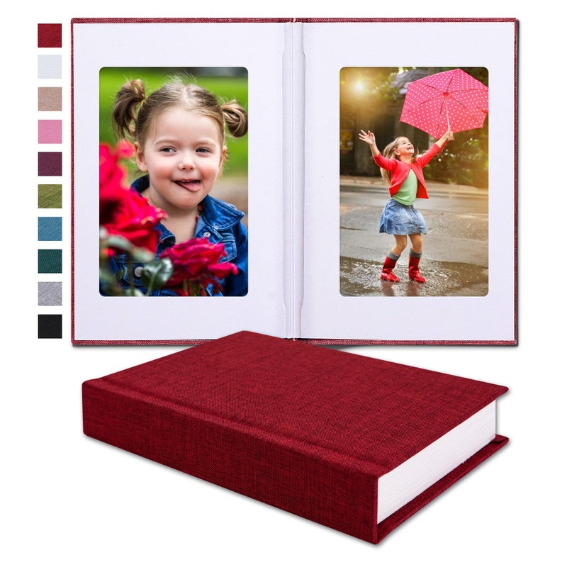 Pssoss Small 4x6 Photo Album with Writing Space Holds 20 Photos Ideal for Wedding Theme-Album and Baby Photo Album (Red) - Image 1