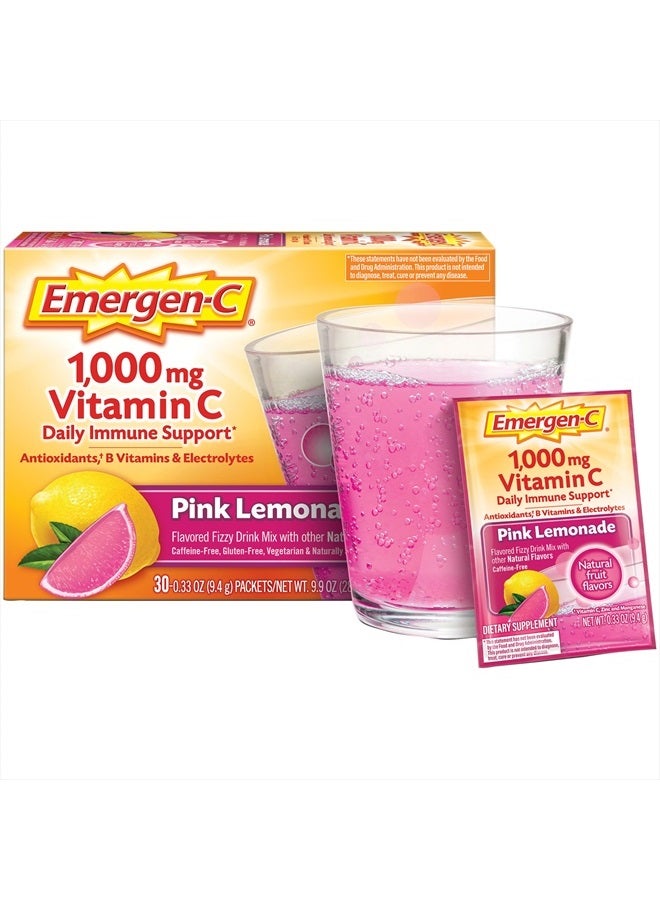 Emergen-C 1000mg Vitamin C Powder, with Antioxidants, B Vitamins and Electrolytes, Immunity Supplements for Immune Support, Caffeine Free Fizzy Drink Mix, Pink Lemonade Flavor - 30 Count  - Image 4