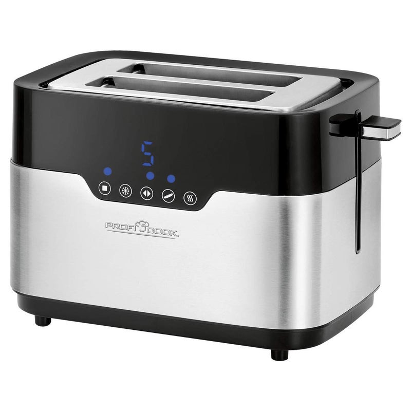 ProfiCook® Toaster, 2 Slice Toaster, Stainless Steel Housing, 850 Watt, Wide Slot, Bun Attachment (Removable), 7 Adjustable Browning Levels, Crumb Drawer, Cable Winder, PC-TA 1250 (Inox PC TA 1170)