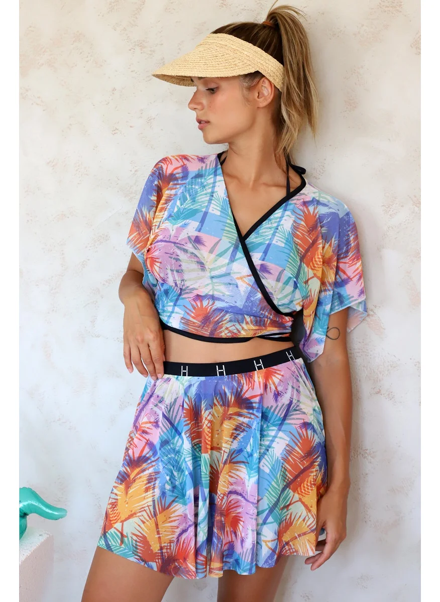 Hamur Dough Crop Cross Tie Detailed Beach Pareo Summer Tulle Chiffon Blouse Coconut Color Std