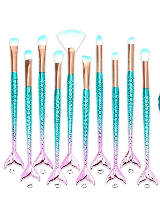 8-in-1 Premium Quality Mermaid Tail Makeup Brush Kit - Essential Set for Blending Foundation, Contour, Blush, and Eyeliner | Soft and Trendy Make Up Tool Accessories for Face and Eyes. - Image 3