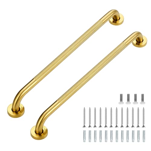 Ravinte Hardware Grab Bars for Shower 2 Pack 24Inch Anti Slip Shower Handles for Elderly Safety Shower Grab Bar Stainless Steel Handicap Grab Bars for BathroomToilet Gold 1 Diameter - Image 1