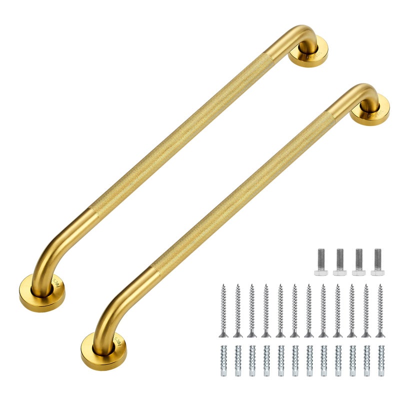 Ravinte Hardware Grab Bars for Shower 2 Pack 24Inch Anti Slip Shower Handles for Elderly Safety Shower Grab Bar Stainless Steel Handicap Grab Bars for BathroomToilet Gold 1 Diameter - Image 2