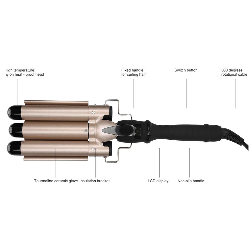 klarako 3 Barrel Curling Iron Wand,Heat Up Quickly Hair Hair Styling Comb Hair Waving Irons Curler for Long Or Short Hair,Hair Waving for Waving Irons Styling Tools Gold (32Mm) 32mm - Image 4
