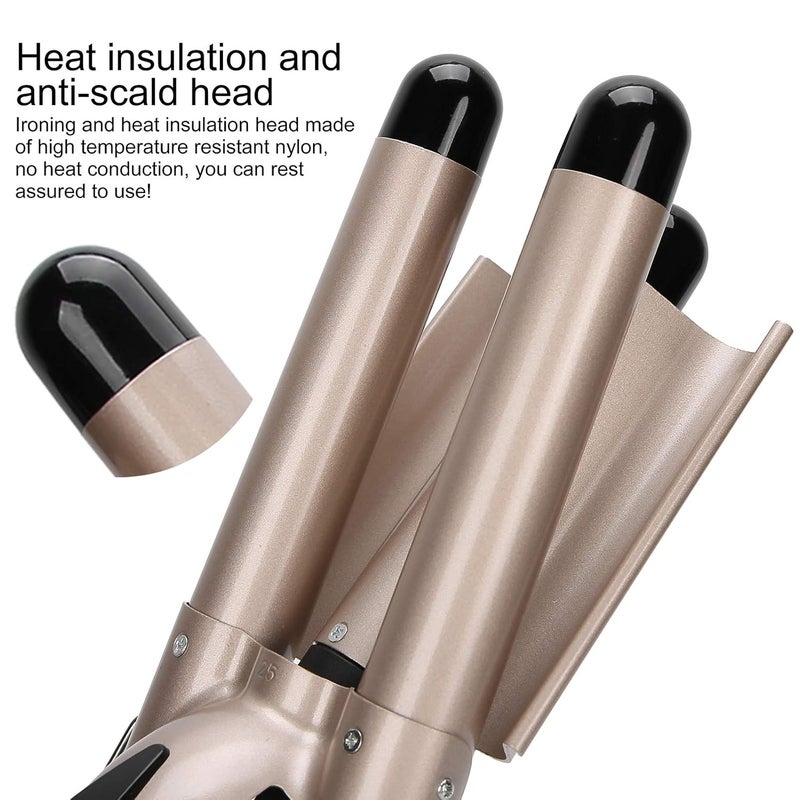 klarako 3 Barrel Curling Iron Wand,Heat Up Quickly Hair Hair Styling Comb Hair Waving Irons Curler for Long Or Short Hair,Hair Waving for Waving Irons Styling Tools Gold (32Mm) 32mm - Image 2
