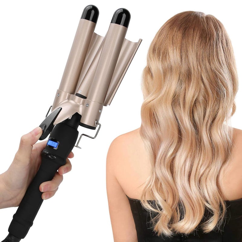 klarako 3 Barrel Curling Iron Wand,Heat Up Quickly Hair Hair Styling Comb Hair Waving Irons Curler for Long Or Short Hair,Hair Waving for Waving Irons Styling Tools Gold (32Mm) 32mm - Image 1