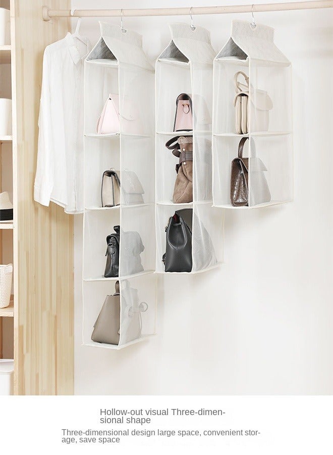Bukela 4-Layer Transparent Fabric Hanging Bag Organizer, Side Opening for Easy Access, Closet Hanging Purse Storage Solution, 27cm Per Layer, Foldable Space-Saving Design  - Image 3