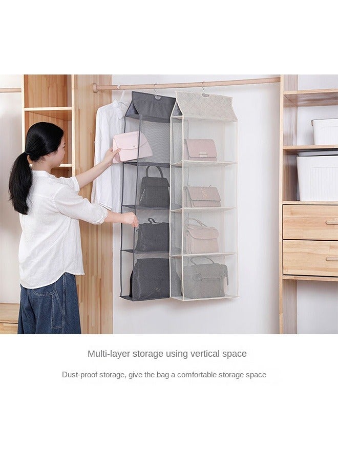 Bukela 4-Layer Transparent Fabric Hanging Bag Organizer, Side Opening for Easy Access, Closet Hanging Purse Storage Solution, 27cm Per Layer, Foldable Space-Saving Design  - Image 4