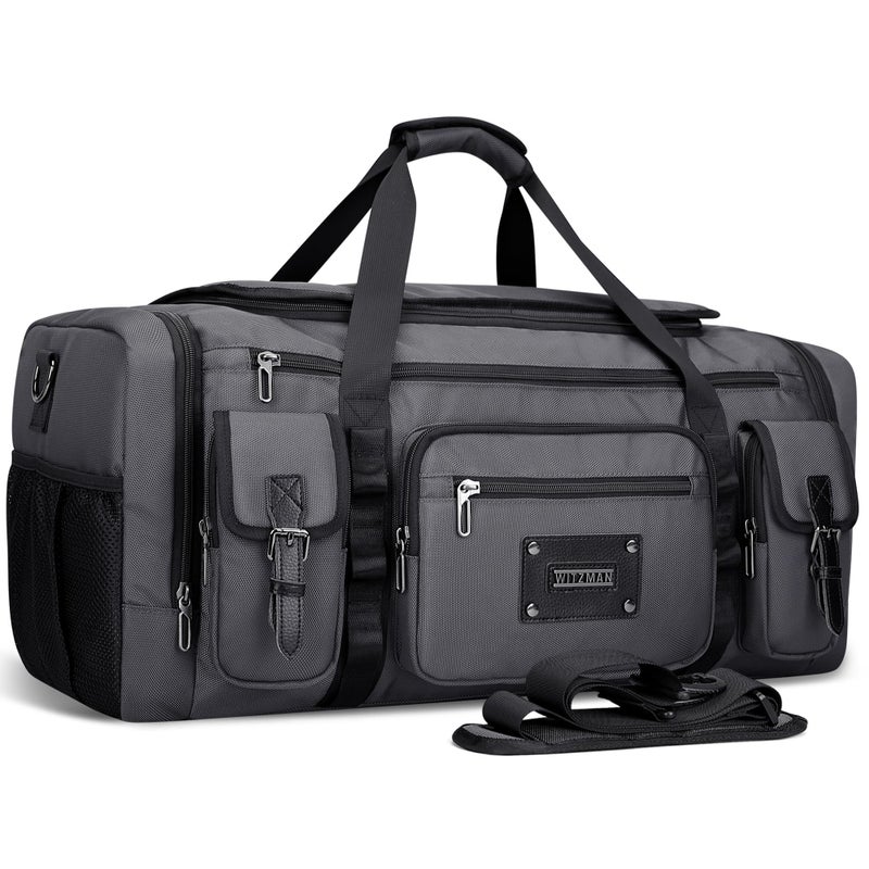 WITZMAN Duffle Bag for Men Large Carry On Weekender Bag 54L Nylon Duffle Gym Bags for Travel with Shoes Compartment(B717 Silvery Grey) - Image 1