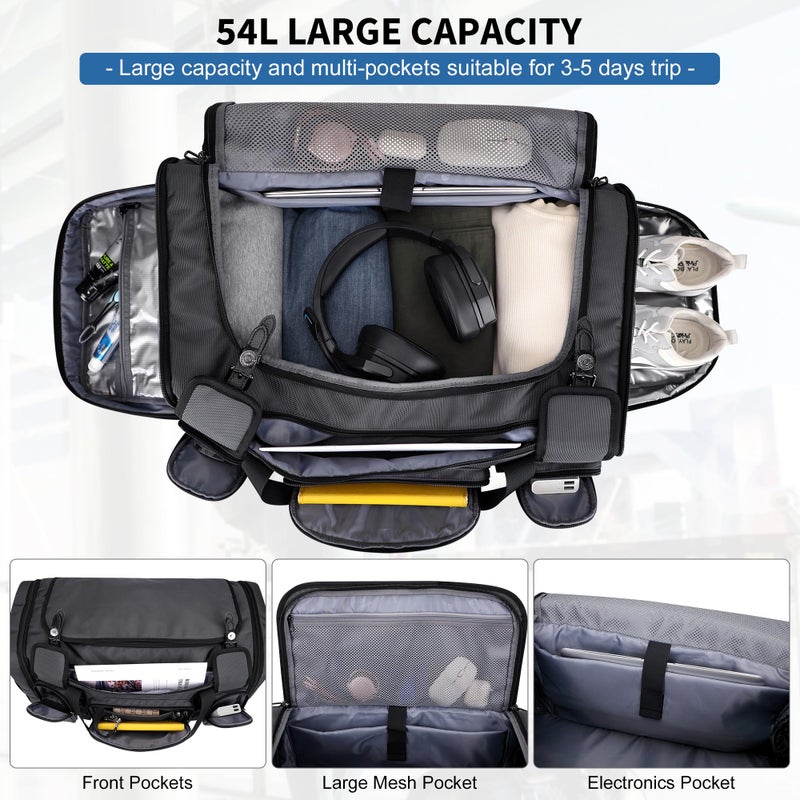 WITZMAN Duffle Bag for Men Large Carry On Weekender Bag 54L Nylon Duffle Gym Bags for Travel with Shoes Compartment(B717 Silvery Grey) - Image 3