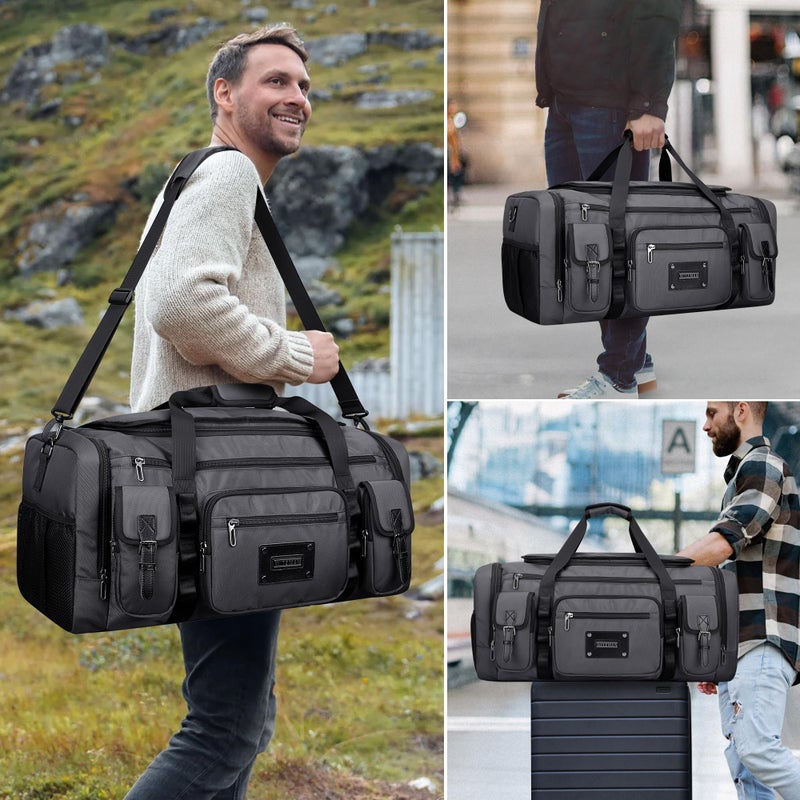 WITZMAN Duffle Bag for Men Large Carry On Weekender Bag 54L Nylon Duffle Gym Bags for Travel with Shoes Compartment(B717 Silvery Grey) - Image 2