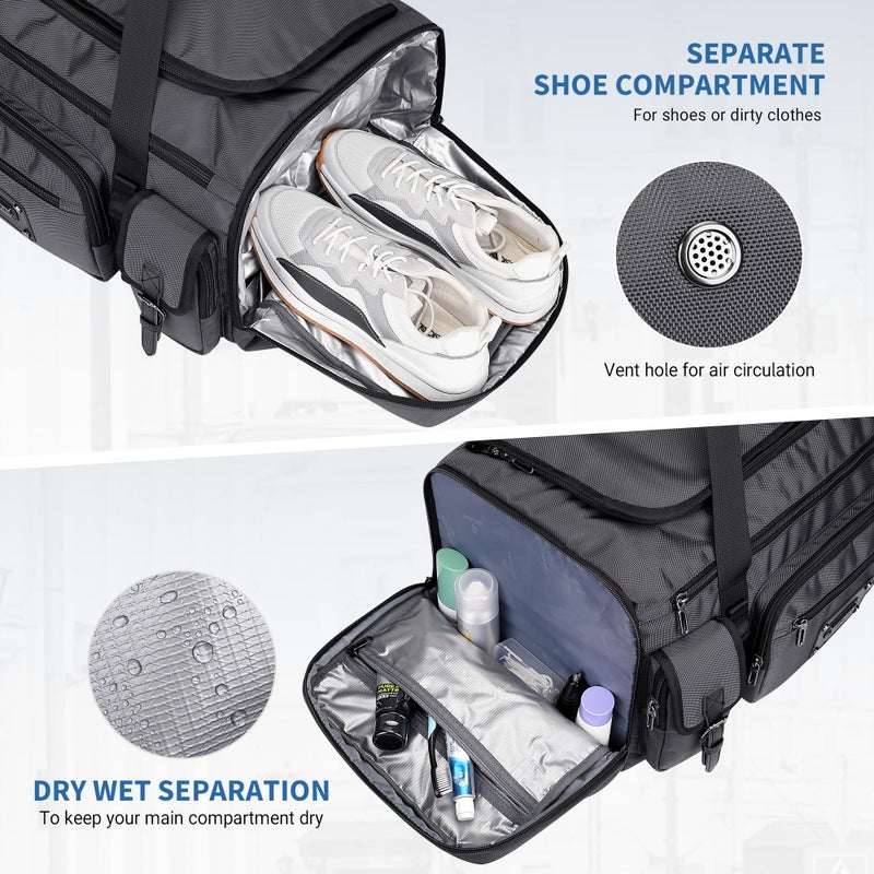 WITZMAN Duffle Bag for Men Large Carry On Weekender Bag 54L Nylon Duffle Gym Bags for Travel with Shoes Compartment(B717 Silvery Grey) - Image 4