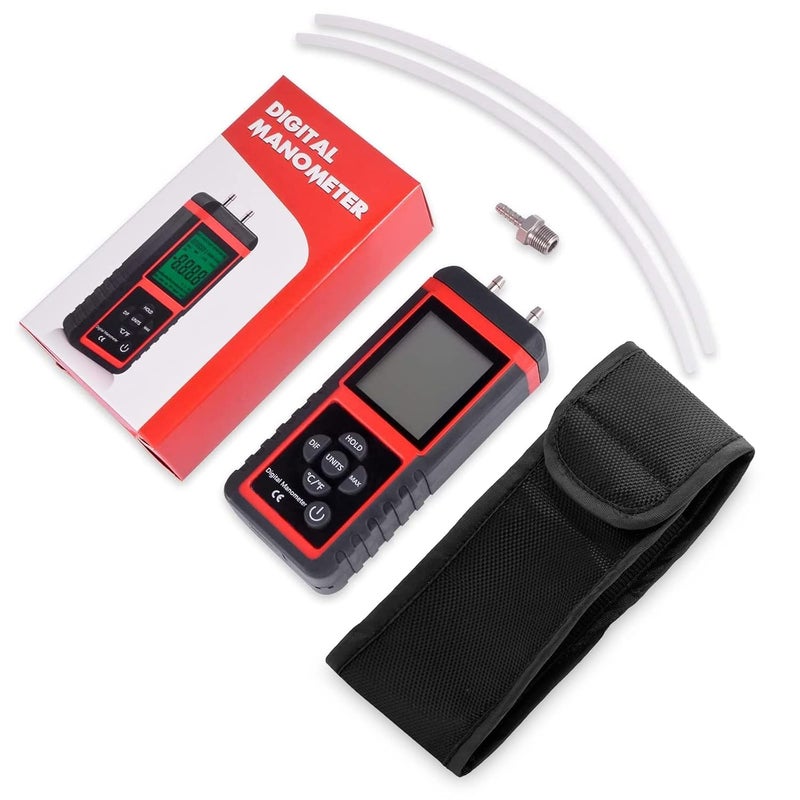 Ehdis Manometer, Professional Air Pressure Meter, Dual-Port HVAC Digital Manometers Gas Pressure Tester Differential Gauge - Image 2