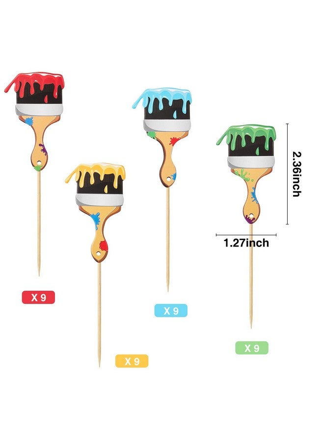 Blulu 36pcs Paint Brush Cupcake Toppers Painting Cupcake Picks Toothpicks for Art Theme Cake Decorations Artist Birthday Party Favors Supplies - Image 2