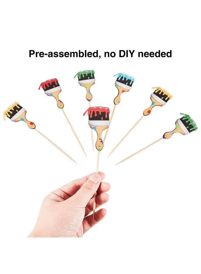 Blulu 36pcs Paint Brush Cupcake Toppers Painting Cupcake Picks Toothpicks for Art Theme Cake Decorations Artist Birthday Party Favors Supplies - Image 3