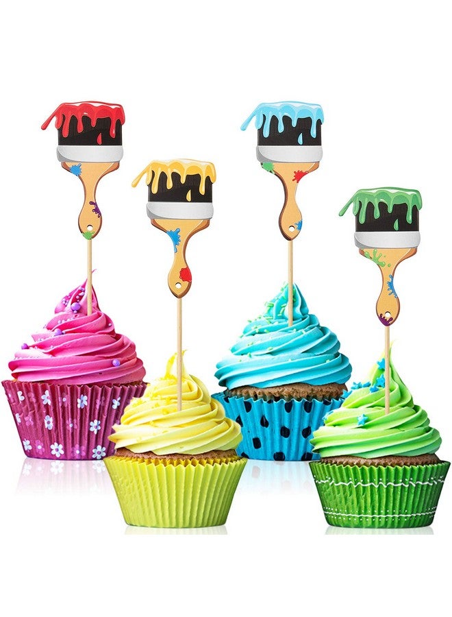 Blulu 36pcs Paint Brush Cupcake Toppers Painting Cupcake Picks Toothpicks for Art Theme Cake Decorations Artist Birthday Party Favors Supplies - Image 1