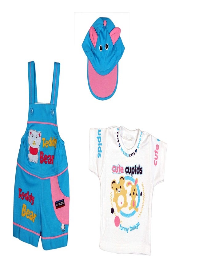 Trendy Dukaan Girls Cotton Baby Boy's And Baby Girl's Dungaree Set / Romper Set With T-Shirt (6 Months - 12 Months, Light Blue), 6-12 Months - Image 3