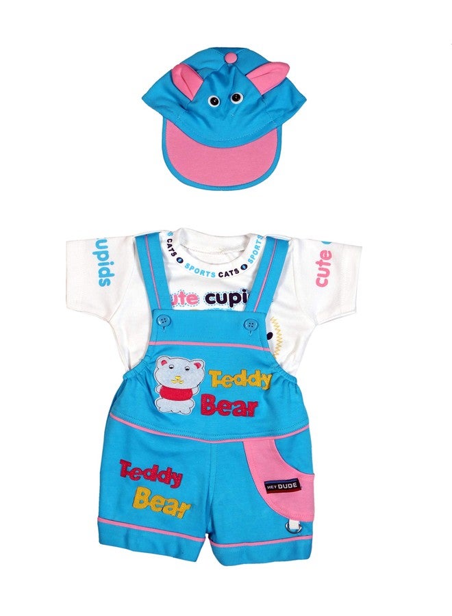 Trendy Dukaan Girls Cotton Baby Boy's And Baby Girl's Dungaree Set / Romper Set With T-Shirt (6 Months - 12 Months, Light Blue), 6-12 Months - Image 5
